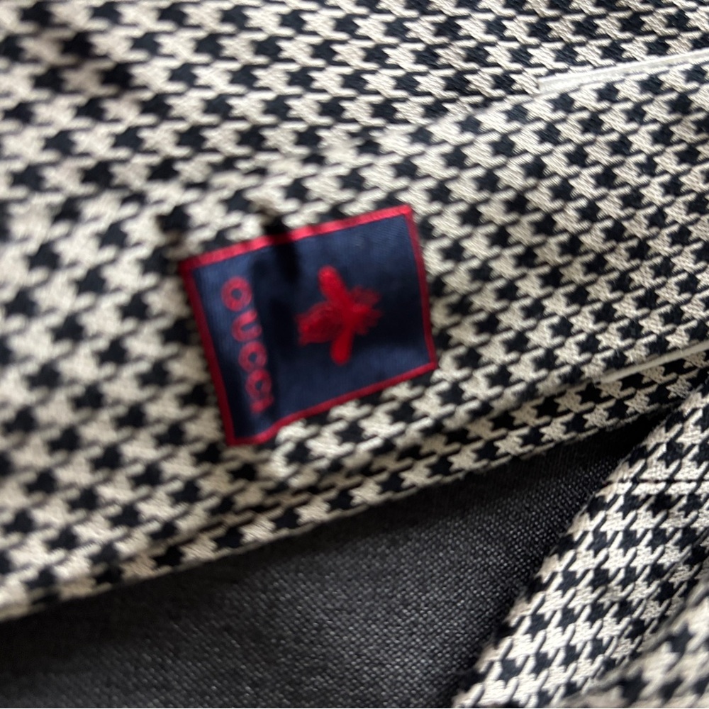Gucci GG Bee Crest Houndstooth Check Black And White Men’s Neck Tie Silk - Picture 5 of 6